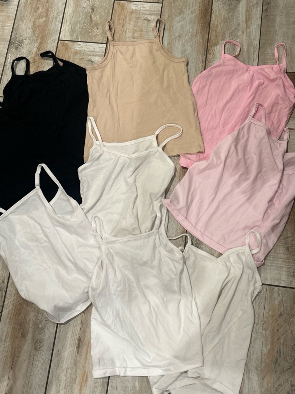 Girls Cotton Spaghetti Strap Tank Top - Black, White, Pink, Beige